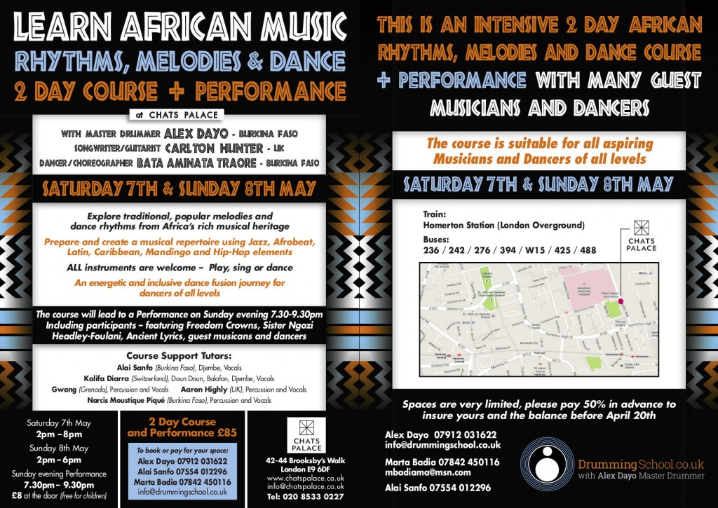 Percussion weekend workshop Finsbury Park flyer